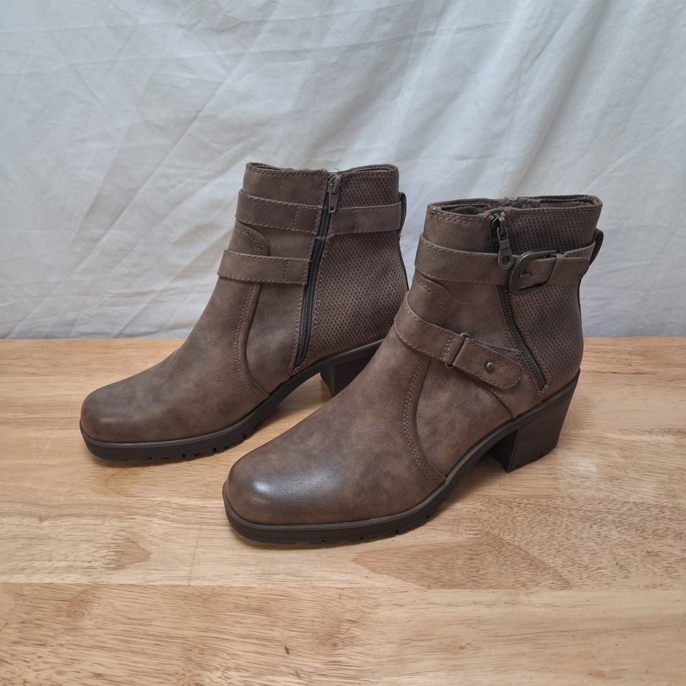 Baretraps Towanda Ankle Boots Women 11M Taupe Brown Buckle Straps Block Heel